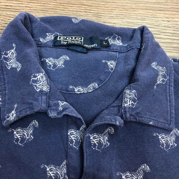 Polo Ralph Lauren Navy Zebra Pattern Polo Shirt L - Picture 2 of 3